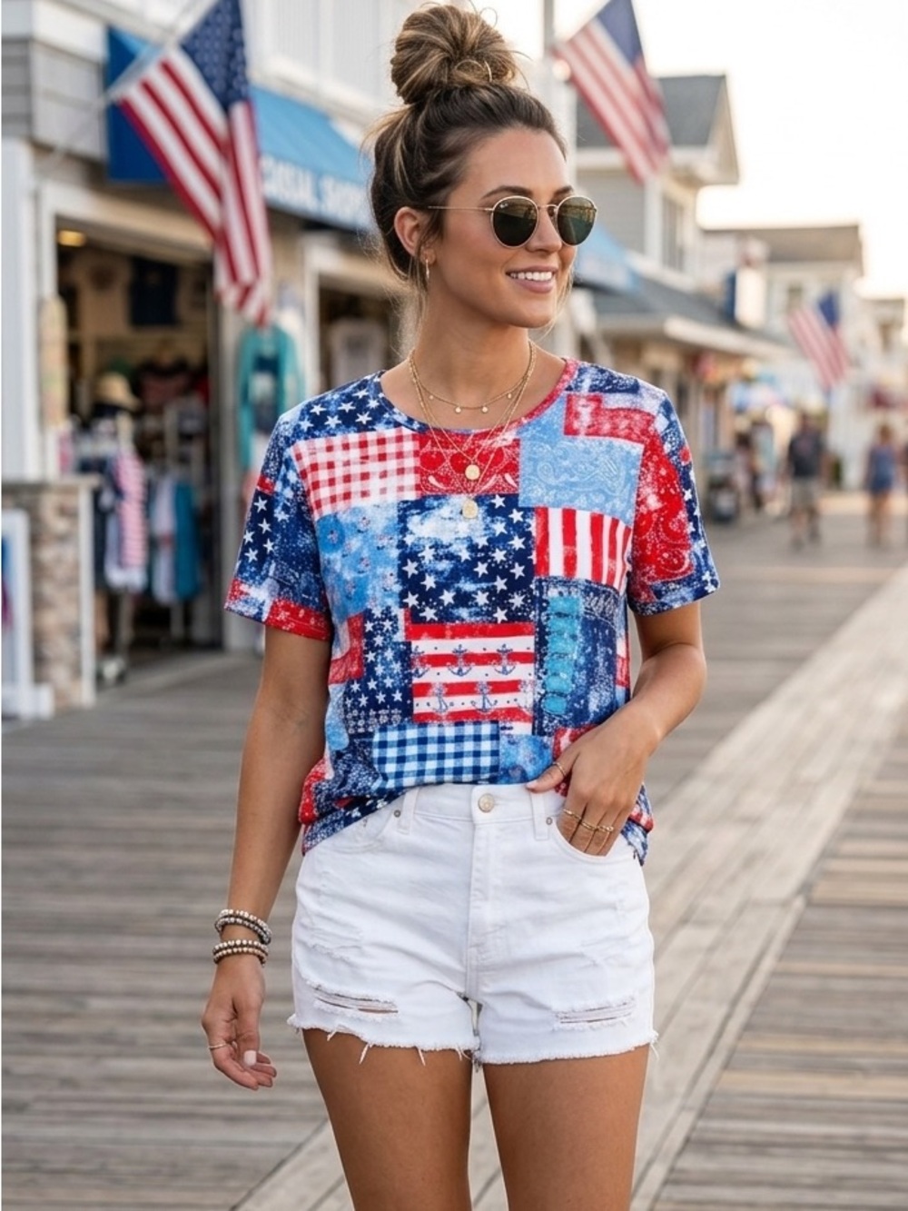 Patchwork Glory Americana Top Gloria Vanderbilt NWT